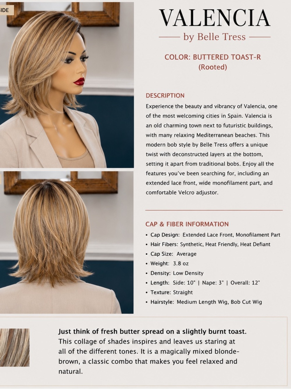 Valencia Layered Bob Wig - Buttered Toast (Rooted)